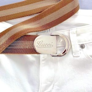 Vintage and Rare Gucci logo script D ring web belt UNISEX